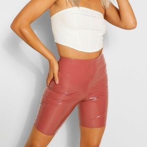 Boohoo | Vinyl High Waist Long Line Biker Shorts